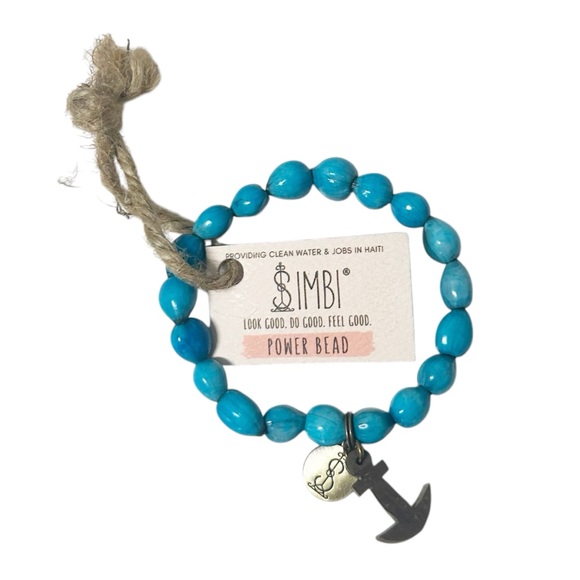 Simbi Haiti Power Beed Majok Seeds Stretch Bracelet Blue Positive Energy NWT - Picture 1 of 5
